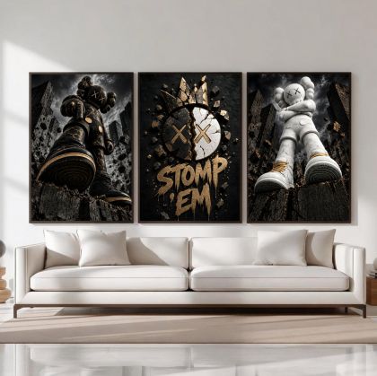Kaws Girl Wall Art Set of 3, Girl Hypebeast Room Decor, Pink Grey Kaws Posters, Feminine Kaws Wall Art, Cool Girl Room Decor, Teen Girl Art
