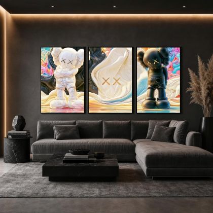 Kaws Girl Wall Art Set of 3, Girl Hypebeast Room Decor, Pink Grey Kaws Posters, Feminine Kaws Wall Art, Cool Girl Room Decor, Teen Girl Art