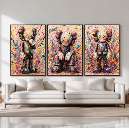 Kaws Girl Wall Art Set of 3, Girl Hypebeast Room Decor, Pink Grey Kaws Posters, Feminine Kaws Wall Art, Cool Girl Room Decor, Teen Girl Art