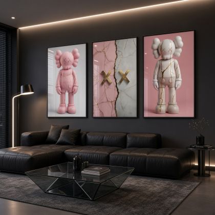 Kaws Girl Wall Art Set of 3, Girl Hypebeast Room Decor, Pink Grey Kaws Posters, Feminine Kaws Wall Art, Cool Girl Room Decor, Teen Girl Art