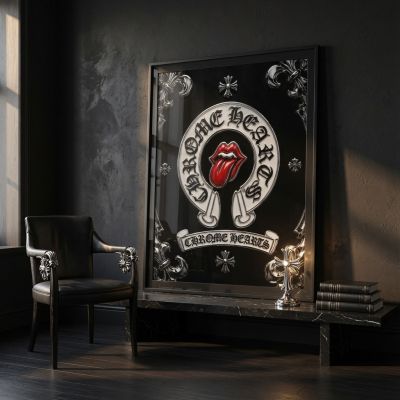 Chrome Hearts Hypebeast Wall Art Poster Set of 3, Black Silver Gothic Cross Art, Horseshoe Print, Fleur De Lis Luxury Y2K Room Decor