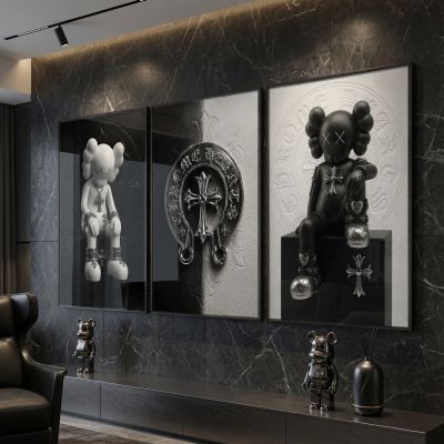 Chrome Hearts Hypebeast Wall Art Poster Set of 3, Black Silver Gothic Cross Art, Horseshoe Print, Fleur De Lis Luxury Y2K Room Decor