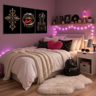 Kaws Girl Wall Art Set of 3, Girl Hypebeast Room Decor, Pink Grey Kaws Posters, Feminine Kaws Wall Art, Cool Girl Room Decor, Teen Girl Art