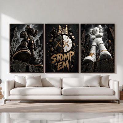Kaws Girl Wall Art Set of 3, Girl Hypebeast Room Decor, Pink Grey Kaws Posters, Feminine Kaws Wall Art, Cool Girl Room Decor, Teen Girl Art