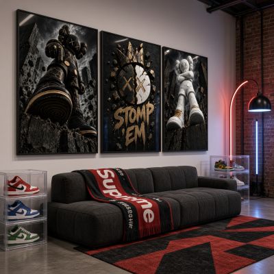 Kaws Girl Wall Art Set of 3, Girl Hypebeast Room Decor, Pink Grey Kaws Posters, Feminine Kaws Wall Art, Cool Girl Room Decor, Teen Girl Art