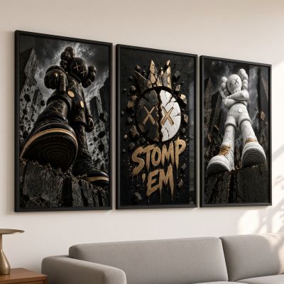 Kaws Girl Wall Art Set of 3, Girl Hypebeast Room Decor, Pink Grey Kaws Posters, Feminine Kaws Wall Art, Cool Girl Room Decor, Teen Girl Art