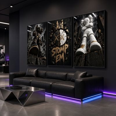 Kaws Girl Wall Art Set of 3, Girl Hypebeast Room Decor, Pink Grey Kaws Posters, Feminine Kaws Wall Art, Cool Girl Room Decor, Teen Girl Art