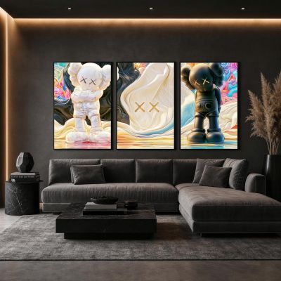 Kaws Girl Wall Art Set of 3, Girl Hypebeast Room Decor, Pink Grey Kaws Posters, Feminine Kaws Wall Art, Cool Girl Room Decor, Teen Girl Art