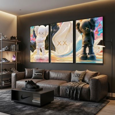 Kaws Girl Wall Art Set of 3, Girl Hypebeast Room Decor, Pink Grey Kaws Posters, Feminine Kaws Wall Art, Cool Girl Room Decor, Teen Girl Art