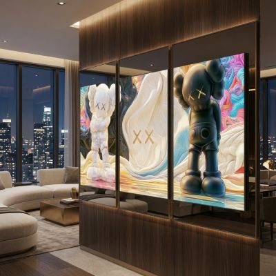 Kaws Girl Wall Art Set of 3, Girl Hypebeast Room Decor, Pink Grey Kaws Posters, Feminine Kaws Wall Art, Cool Girl Room Decor, Teen Girl Art