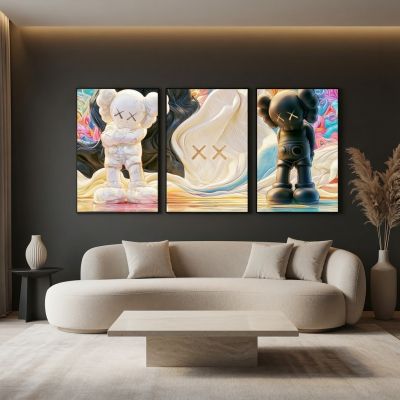 Kaws Girl Wall Art Set of 3, Girl Hypebeast Room Decor, Pink Grey Kaws Posters, Feminine Kaws Wall Art, Cool Girl Room Decor, Teen Girl Art