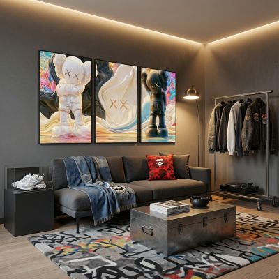 Kaws Girl Wall Art Set of 3, Girl Hypebeast Room Decor, Pink Grey Kaws Posters, Feminine Kaws Wall Art, Cool Girl Room Decor, Teen Girl Art