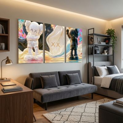 Kaws Girl Wall Art Set of 3, Girl Hypebeast Room Decor, Pink Grey Kaws Posters, Feminine Kaws Wall Art, Cool Girl Room Decor, Teen Girl Art