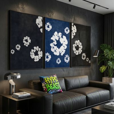 Denim Tears Wall Art Set of 3, Cotton Wreath Posters, Hypebeast Room Decor, Luxury Streetwear Fashion Prints, Designer Inspired Wall Art