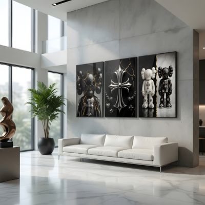 Denim Tears Wall Art Set of 3, Cotton Wreath Posters, Hypebeast Room Decor, Luxury Streetwear Fashion Prints, Designer Inspired Wall Art