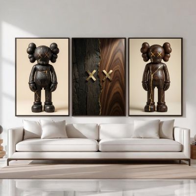 Kaws Girl Wall Art Set of 3, Girl Hypebeast Room Decor, Pink Grey Kaws Posters, Feminine Kaws Wall Art, Cool Girl Room Decor, Teen Girl Art