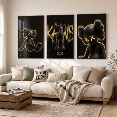 Kaws Girl Wall Art Set of 3, Girl Hypebeast Room Decor, Pink Grey Kaws Posters, Feminine Kaws Wall Art, Cool Girl Room Decor, Teen Girl Art
