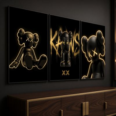 Kaws Girl Wall Art Set of 3, Girl Hypebeast Room Decor, Pink Grey Kaws Posters, Feminine Kaws Wall Art, Cool Girl Room Decor, Teen Girl Art
