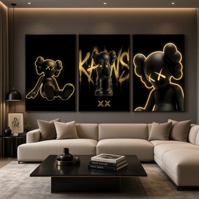 Kaws Girl Wall Art Set of 3, Girl Hypebeast Room Decor, Pink Grey Kaws Posters, Feminine Kaws Wall Art, Cool Girl Room Decor, Teen Girl Art
