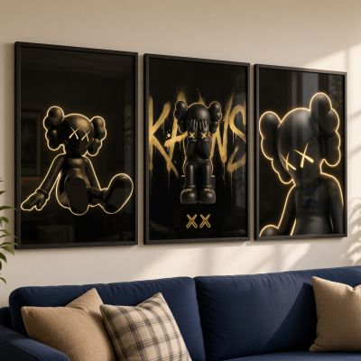 Kaws Girl Wall Art Set of 3, Girl Hypebeast Room Decor, Pink Grey Kaws Posters, Feminine Kaws Wall Art, Cool Girl Room Decor, Teen Girl Art