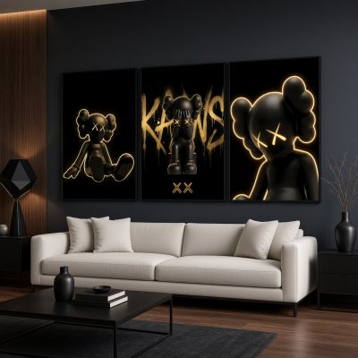 Kaws Girl Wall Art Set of 3, Girl Hypebeast Room Decor, Pink Grey Kaws Posters, Feminine Kaws Wall Art, Cool Girl Room Decor, Teen Girl Art