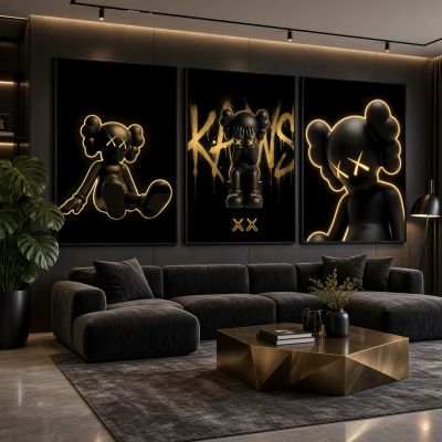 Kaws Girl Wall Art Set of 3, Girl Hypebeast Room Decor, Pink Grey Kaws Posters, Feminine Kaws Wall Art, Cool Girl Room Decor, Teen Girl Art