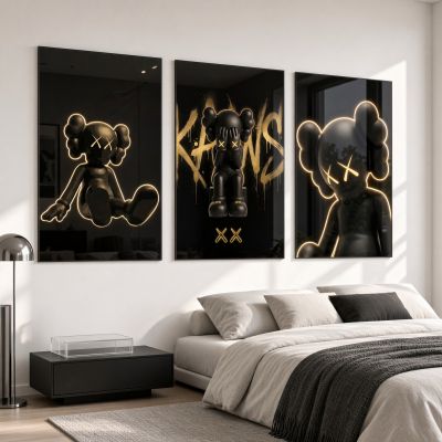 Kaws Girl Wall Art Set of 3, Girl Hypebeast Room Decor, Pink Grey Kaws Posters, Feminine Kaws Wall Art, Cool Girl Room Decor, Teen Girl Art