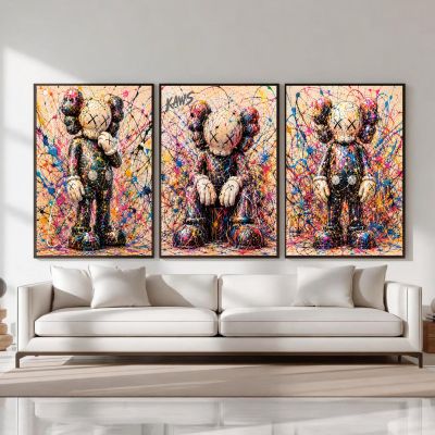 Kaws Girl Wall Art Set of 3, Girl Hypebeast Room Decor, Pink Grey Kaws Posters, Feminine Kaws Wall Art, Cool Girl Room Decor, Teen Girl Art
