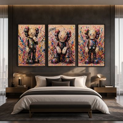 Kaws Girl Wall Art Set of 3, Girl Hypebeast Room Decor, Pink Grey Kaws Posters, Feminine Kaws Wall Art, Cool Girl Room Decor, Teen Girl Art