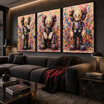 Kaws Girl Wall Art Set of 3, Girl Hypebeast Room Decor, Pink Grey Kaws Posters, Feminine Kaws Wall Art, Cool Girl Room Decor, Teen Girl Art