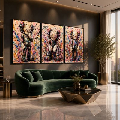 Kaws Girl Wall Art Set of 3, Girl Hypebeast Room Decor, Pink Grey Kaws Posters, Feminine Kaws Wall Art, Cool Girl Room Decor, Teen Girl Art