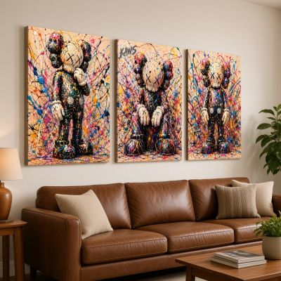 Kaws Girl Wall Art Set of 3, Girl Hypebeast Room Decor, Pink Grey Kaws Posters, Feminine Kaws Wall Art, Cool Girl Room Decor, Teen Girl Art