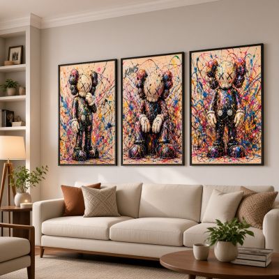 Kaws Girl Wall Art Set of 3, Girl Hypebeast Room Decor, Pink Grey Kaws Posters, Feminine Kaws Wall Art, Cool Girl Room Decor, Teen Girl Art