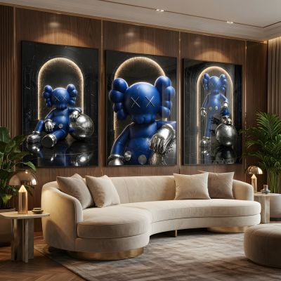 Kaws Girl Wall Art Set of 3, Girl Hypebeast Room Decor, Pink Grey Kaws Posters, Feminine Kaws Wall Art, Cool Girl Room Decor, Teen Girl Art