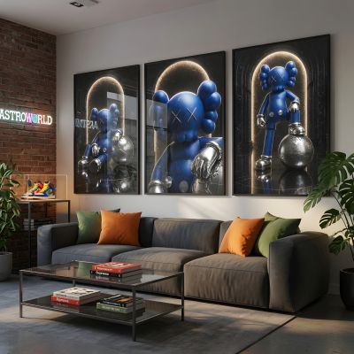 Kaws Girl Wall Art Set of 3, Girl Hypebeast Room Decor, Pink Grey Kaws Posters, Feminine Kaws Wall Art, Cool Girl Room Decor, Teen Girl Art