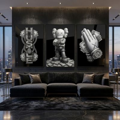 Kaws Girl Wall Art Set of 3, Girl Hypebeast Room Decor, Pink Grey Kaws Posters, Feminine Kaws Wall Art, Cool Girl Room Decor, Teen Girl Art