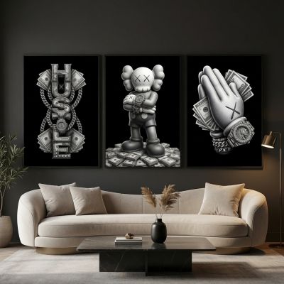 Kaws Girl Wall Art Set of 3, Girl Hypebeast Room Decor, Pink Grey Kaws Posters, Feminine Kaws Wall Art, Cool Girl Room Decor, Teen Girl Art