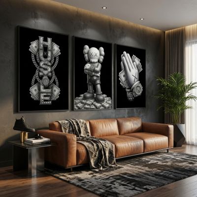 Kaws Girl Wall Art Set of 3, Girl Hypebeast Room Decor, Pink Grey Kaws Posters, Feminine Kaws Wall Art, Cool Girl Room Decor, Teen Girl Art