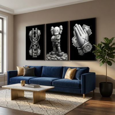Kaws Girl Wall Art Set of 3, Girl Hypebeast Room Decor, Pink Grey Kaws Posters, Feminine Kaws Wall Art, Cool Girl Room Decor, Teen Girl Art