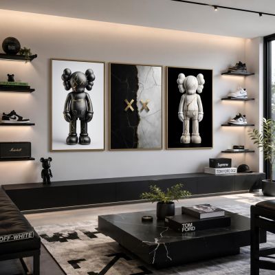 Kaws Girl Wall Art Set of 3, Girl Hypebeast Room Decor, Pink Grey Kaws Posters, Feminine Kaws Wall Art, Cool Girl Room Decor, Teen Girl Art