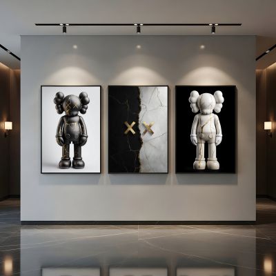 Kaws Girl Wall Art Set of 3, Girl Hypebeast Room Decor, Pink Grey Kaws Posters, Feminine Kaws Wall Art, Cool Girl Room Decor, Teen Girl Art