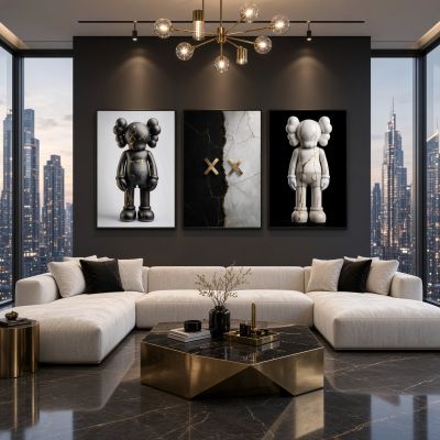 Kaws Girl Wall Art Set of 3, Girl Hypebeast Room Decor, Pink Grey Kaws Posters, Feminine Kaws Wall Art, Cool Girl Room Decor, Teen Girl Art