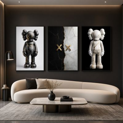 Kaws Girl Wall Art Set of 3, Girl Hypebeast Room Decor, Pink Grey Kaws Posters, Feminine Kaws Wall Art, Cool Girl Room Decor, Teen Girl Art