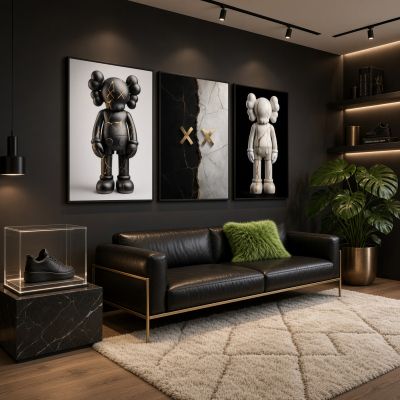 Kaws Girl Wall Art Set of 3, Girl Hypebeast Room Decor, Pink Grey Kaws Posters, Feminine Kaws Wall Art, Cool Girl Room Decor, Teen Girl Art