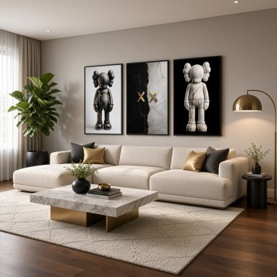 Kaws Girl Wall Art Set of 3, Girl Hypebeast Room Decor, Pink Grey Kaws Posters, Feminine Kaws Wall Art, Cool Girl Room Decor, Teen Girl Art