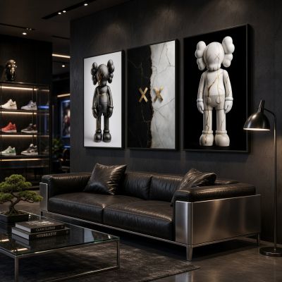 Kaws Girl Wall Art Set of 3, Girl Hypebeast Room Decor, Pink Grey Kaws Posters, Feminine Kaws Wall Art, Cool Girl Room Decor, Teen Girl Art