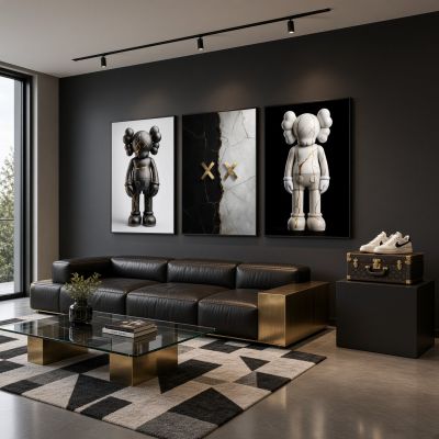 Kaws Girl Wall Art Set of 3, Girl Hypebeast Room Decor, Pink Grey Kaws Posters, Feminine Kaws Wall Art, Cool Girl Room Decor, Teen Girl Art
