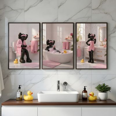 Kaws Girl Wall Art Set of 3, Girl Hypebeast Room Decor, Pink Grey Kaws Posters, Feminine Kaws Wall Art, Cool Girl Room Decor, Teen Girl Art