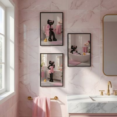 Kaws Girl Wall Art Set of 3, Girl Hypebeast Room Decor, Pink Grey Kaws Posters, Feminine Kaws Wall Art, Cool Girl Room Decor, Teen Girl Art