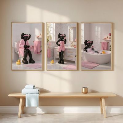 Kaws Girl Wall Art Set of 3, Girl Hypebeast Room Decor, Pink Grey Kaws Posters, Feminine Kaws Wall Art, Cool Girl Room Decor, Teen Girl Art